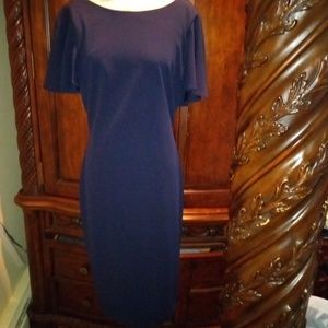 CALVIN KLIEIN.  DRESS.  NAVY BLUE  SIZE 10  V  NECK BACK